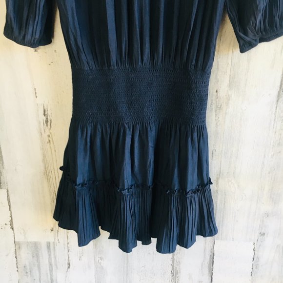 NWT Ramy Brook Smocked Mini Party Dress Blouson Navy Blue Elbow Sleeve XS - Picture 12 of 13